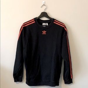 Adidas black crew neck sweater, orange/coral